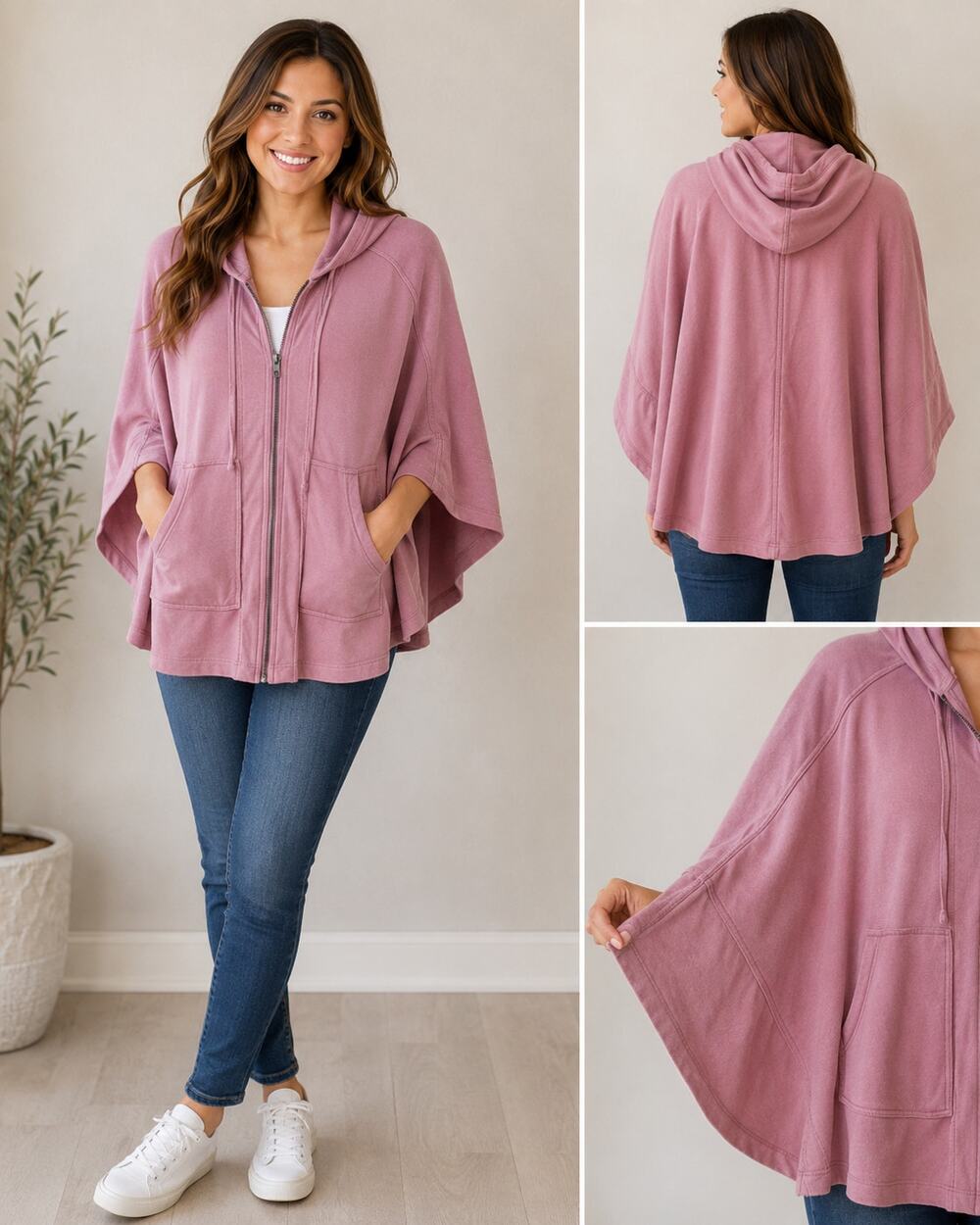 Rose Terry Knit Zip Cape Jacket Boutique Exclusive Small